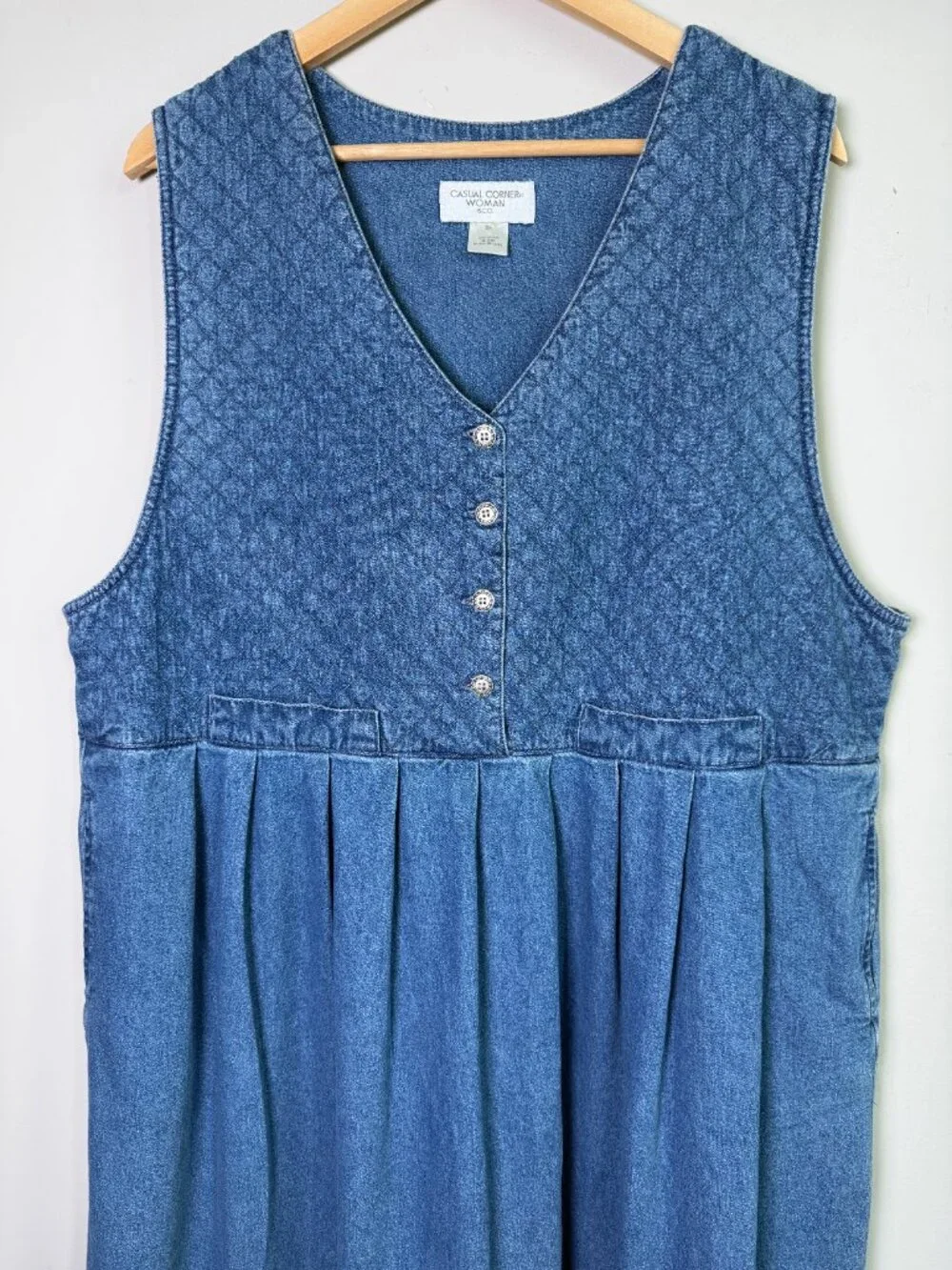 Casual Corner Woman Denim Jumper Dress Quilted Bodice Plus Sz 2X
